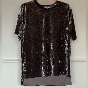 Timing Velvet Short Sleeve Top - Dark Gray